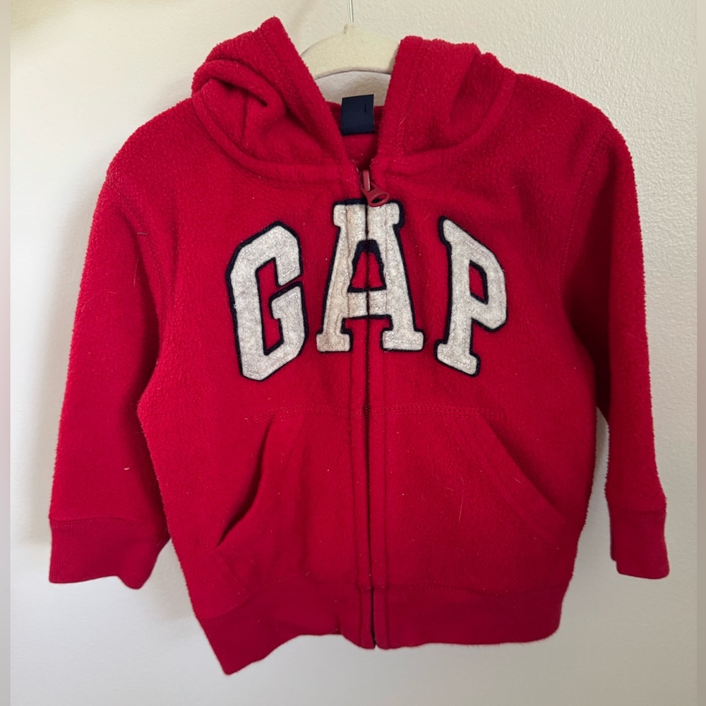 GAP BabyGap Red Logo Zip-Up Fleece Hoodie